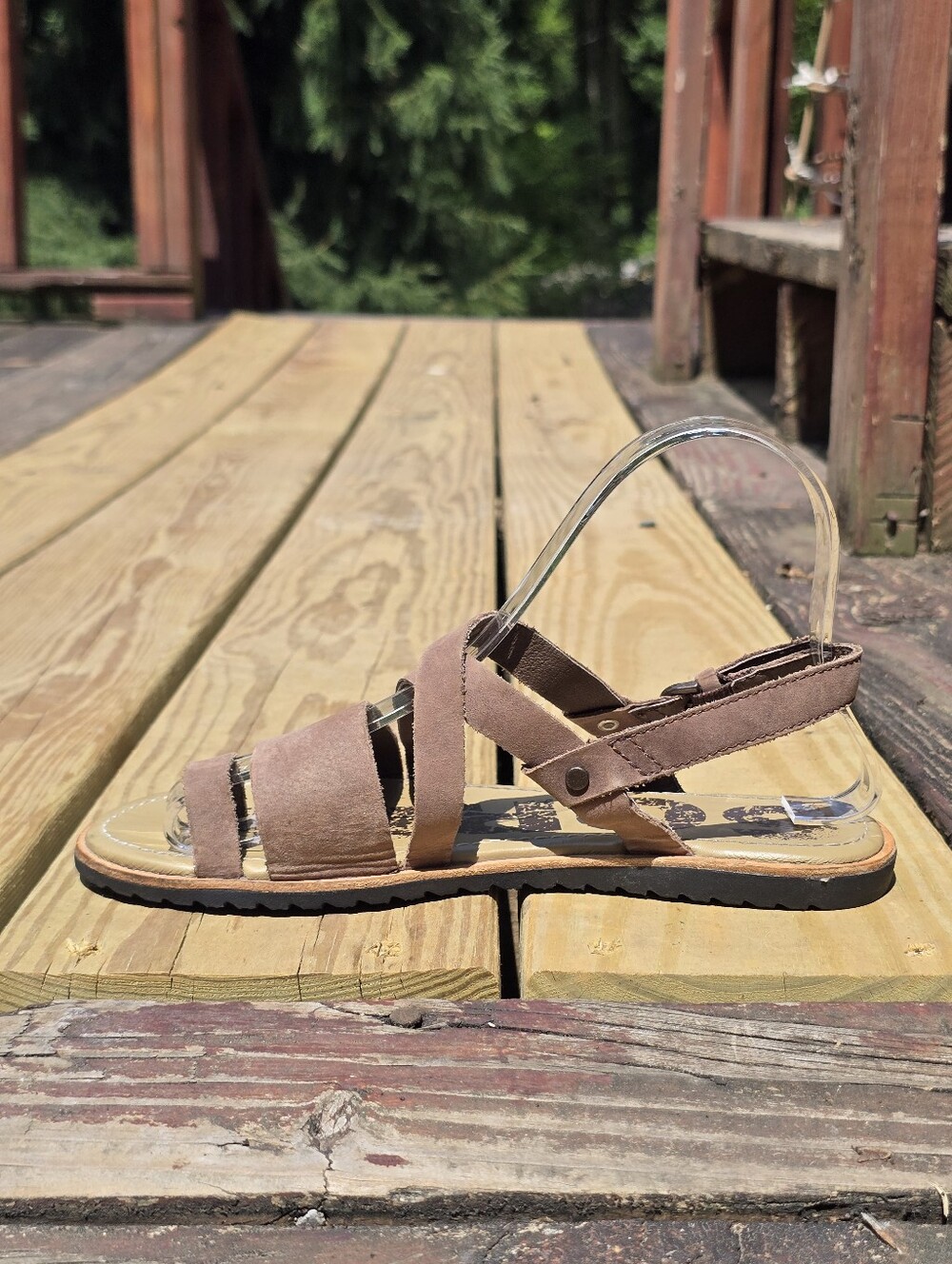 SOREL, Ella Criss Cross Toe Loop Sandal, Brown Leather, Sz 6.5 - Picture 7 of 10